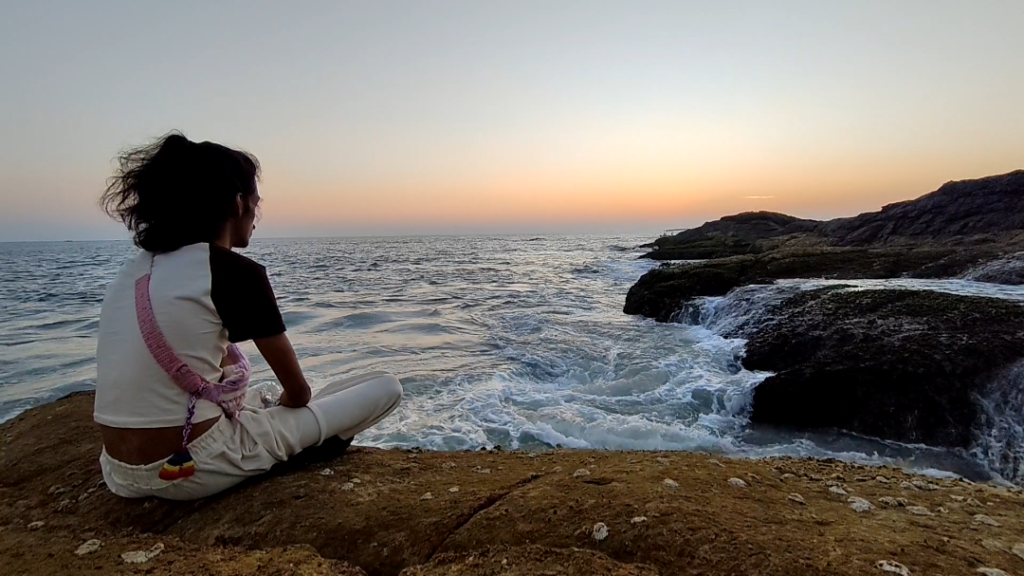 Contemplation with Ocean Sunset